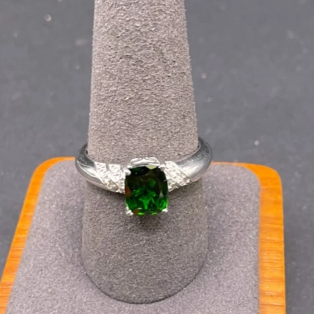 Vtg Chrome Diopside White Topaz 925 Sterling Silver Cocktail Ring Size 10